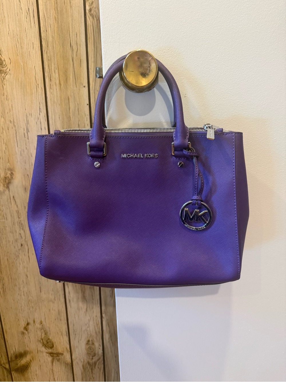 Michael Kors Purple Saffiano Satchel with MK Charm